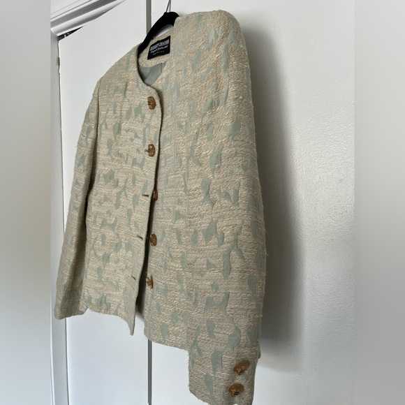 Vintage Green And Cream Women’s Blazer, 80s style suit, classy suit jacket - Picture 3 of 8